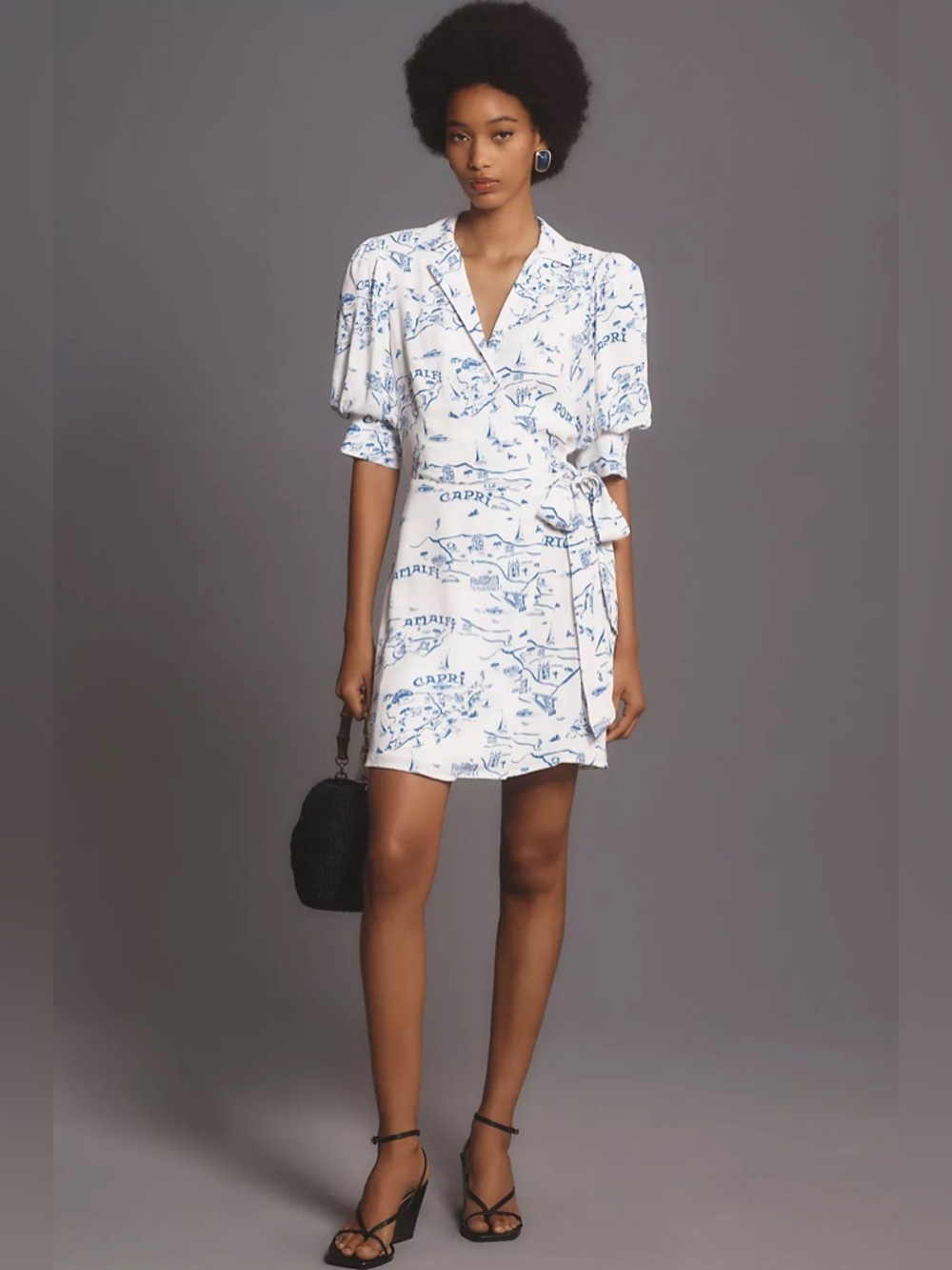 Maeve Short-Sleeve Collared Wrap Mini Dress L